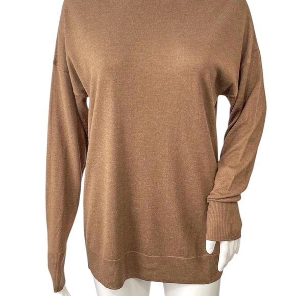 NAADAM Brown Silk Cashmere Turtleneck Tunic Sweater Size XS NWOT - Picture 4 of 16
